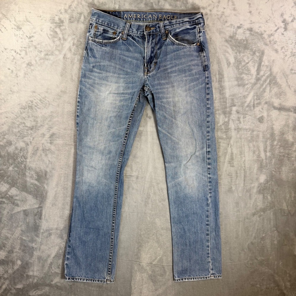 American Eagle Slim Straight Jeans Men's Size 30x32 Blue Light Wash Denim